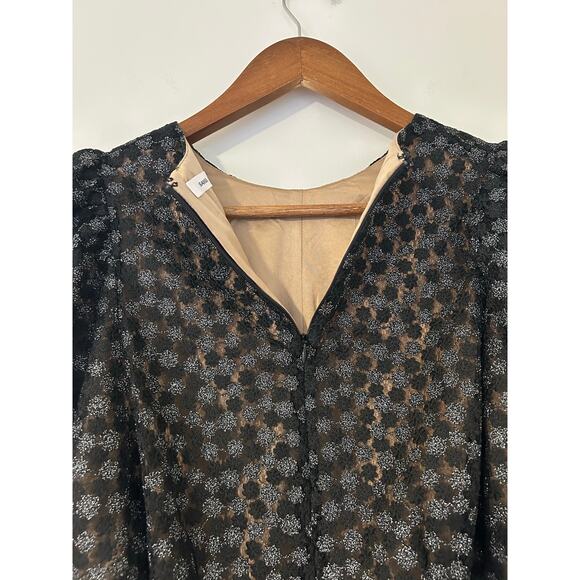 Samsoe Samsoe Pimo Blouse Black Floral Nude Overlay Bubble Long Sleeves EUC S - Picture 13 of 13